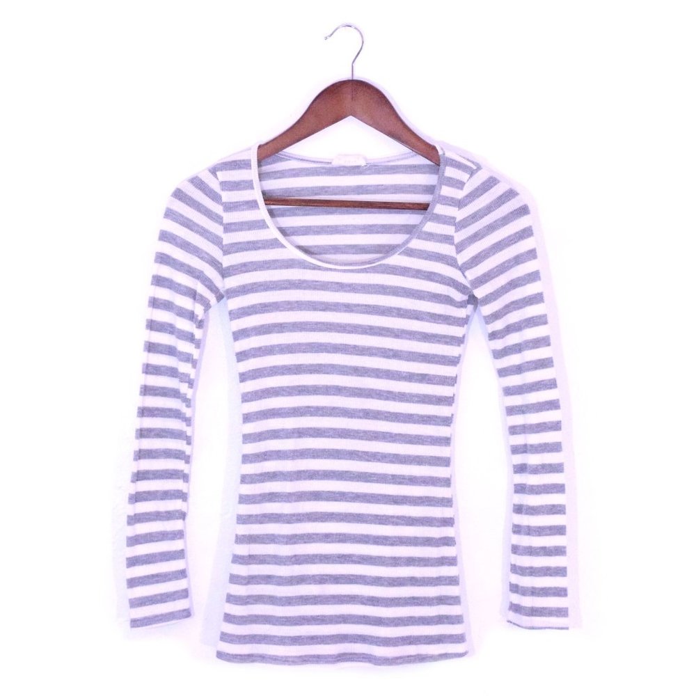 White & Grey Striped Long Sleeve Shirt
